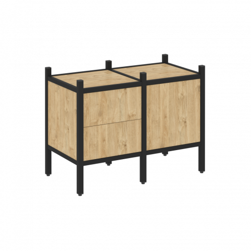 Loft Прямой стеллаж наборный VR.L-01 Тиквуд светлый/Чёрный металл 862*446*636