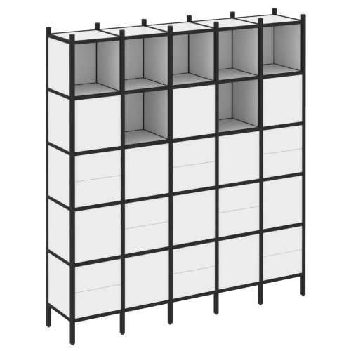 Loft Прямой стеллаж наборный VR.L-10 Белый бриллиант/Чёрный металл 2110*446*2280