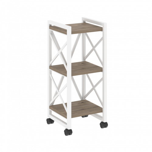 Loft Стеллаж на колесных опорах-3 полки VR.L-MST.K-3.4 Тиквуд тёмный/Белый металл 400*400*968