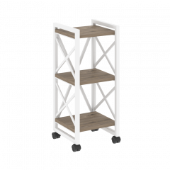 Loft Стеллаж на колесных опорах-3 полки VR.L-MST.K-3.4 Тиквуд тёмный/Белый металл 400*400*968