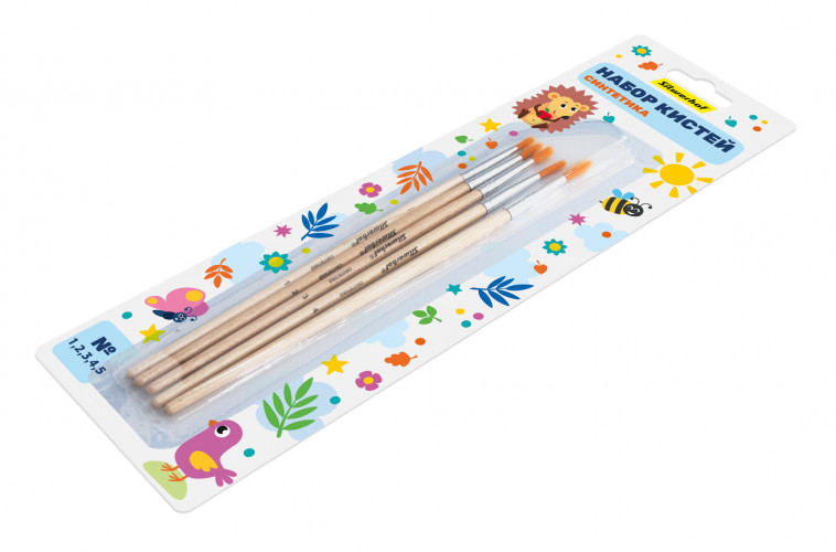 Набор кистей Silwerhof Веселые друзья (наб.5шт) синтетика №1-5 дерев.ручка