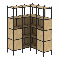 Loft Угловой внутренний стеллаж наборный VR.L-33 Тиквуд светлый/Чёрный металл 1278*1278*1869