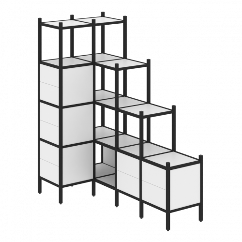 Loft Угловой внутренний стеллаж наборный VR.L-42 Белый бриллиант/Чёрный металл 862*1694*1869