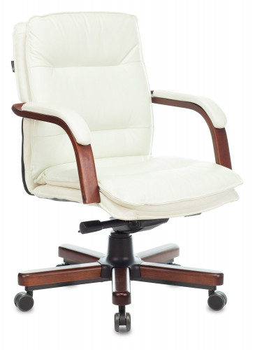 Кресло руководителя Бюрократ T-9927WALNUT-LOW слоновая кость кожа низк.спин. крестов. металл/дерево