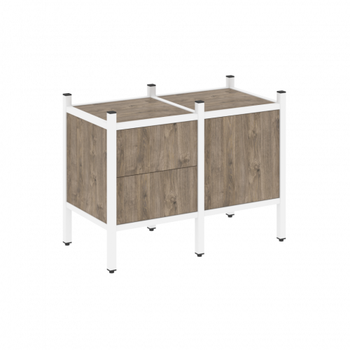 Loft Прямой стеллаж наборный VR.L-01 Тиквуд тёмный/Белый металл 862*446*636