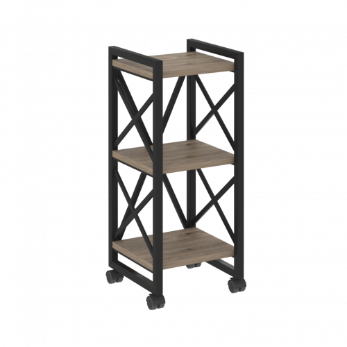 Loft Стеллаж на колесных опорах-3 полки VR.L-MST.K-3.4 Тиквуд тёмный/Чёрный металл 400*400*968