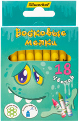 Восковые мелки Silwerhof Монстрики круглые 18цв. дл.89ммд.8мм картон.кор./европод.