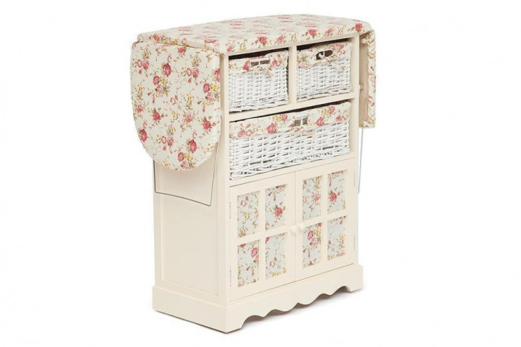 Гладильный комод с 3-я корзинами Secret De Maison CAMPANARD ( mod. PE-03 ), paulownia, мдф, 64x35x83см, butter white (слоновая кость), ткань -розочки