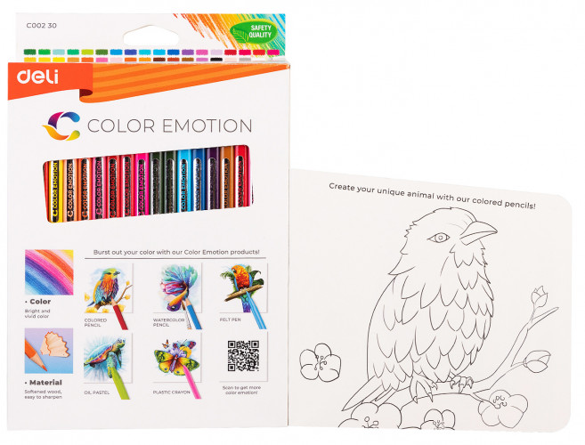 Карандаши цв. Deli EC00230 Color Emotion трехгран. липа 36цв. коробка/европод. (36шт)