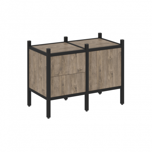 Loft Прямой стеллаж наборный VR.L-01 Тиквуд тёмный/Чёрный металл 862*446*636