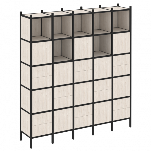 Loft Прямой стеллаж наборный VR.L-10 Денвер светлый/Чёрный металл 2110*446*2280