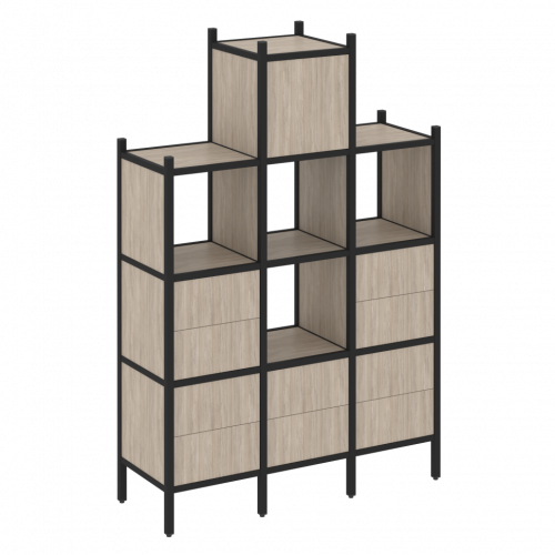 Loft Прямой стеллаж наборный VR.L-18 Дуб аттик/Чёрный металл 1278*446*1869