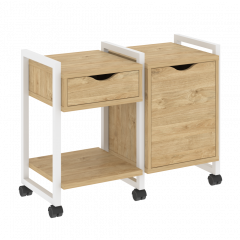 Loft Тумба на колесных опорах наборная. Вариант №3 VR.L-TN-3.K Тиквуд светлый/Белый металл 970*460*767
