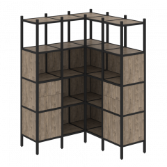 Loft Угловой внутренний стеллаж наборный VR.L-33 Тиквуд тёмный/Чёрный металл 1278*1278*1869