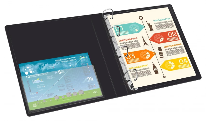 Папка на 4-х D-кольцах Бюрократ -0840/4DBLCK A4 пластик 0.8мм кор.40мм внутр. с вставкой черный