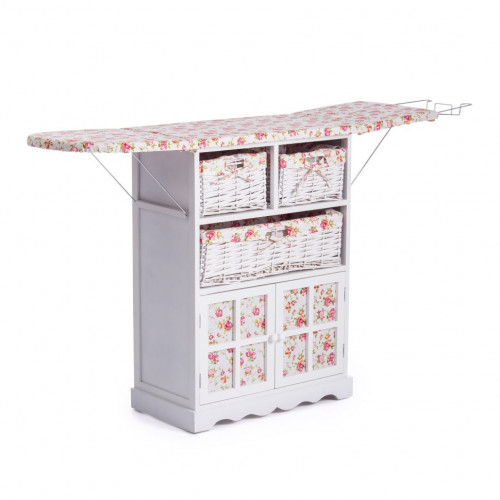 Гладильный комод с 3-я корзинами Secret De Maison CAMPANARD ( mod. PE-03 ), дерево павловния, мдф, 64x35x83см, white (белый), ткань -розочки