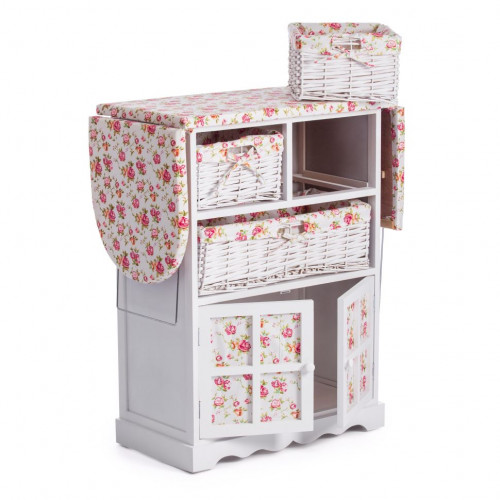 Гладильный комод с 3-я корзинами Secret De Maison CAMPANARD ( mod. PE-03 ), дерево павловния, мдф, 64x35x83см, white (белый), ткань -розочки