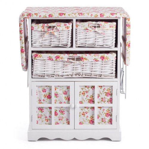 Гладильный комод с 3-я корзинами Secret De Maison CAMPANARD ( mod. PE-03 ), дерево павловния, мдф, 64x35x83см, white (белый), ткань -розочки