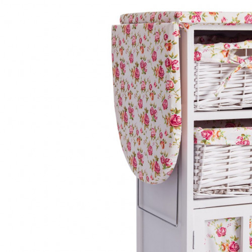Гладильный комод с 3-я корзинами Secret De Maison CAMPANARD ( mod. PE-03 ), дерево павловния, мдф, 64x35x83см, white (белый), ткань -розочки