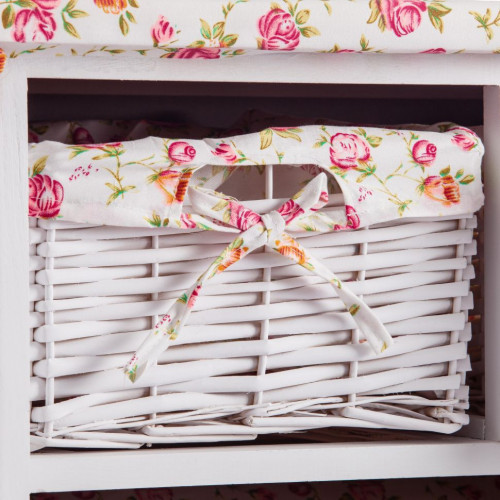 Гладильный комод с 3-я корзинами Secret De Maison CAMPANARD ( mod. PE-03 ), дерево павловния, мдф, 64x35x83см, white (белый), ткань -розочки