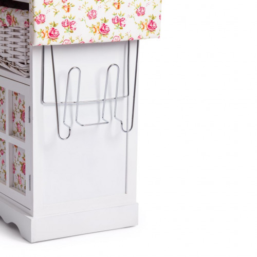 Гладильный комод с 3-я корзинами Secret De Maison CAMPANARD ( mod. PE-03 ), дерево павловния, мдф, 64x35x83см, white (белый), ткань -розочки
