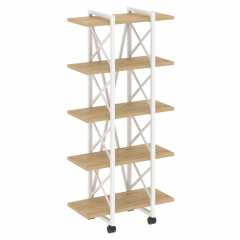 Loft Стеллаж на колесных опорах-5 полок VR.L-MST.K-5.4V Тиквуд светлый/Белый металл 800*400*1704