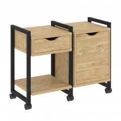 Loft Тумба на колесных опорах наборная. Вариант №3 VR.L-TN-3.K Тиквуд светлый/Чёрный металл 970*460*767