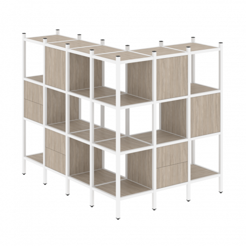 Loft Угловой внешний стеллаж наборный VR.L-52 Дуб аттик/Белый металл 1694*1278*1458