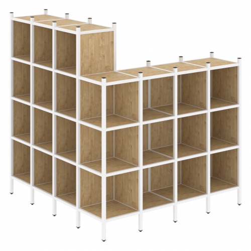 Loft Угловой внешний стеллаж наборный VR.L-60 Тиквуд светлый/Белый металл 1694*1694*1869