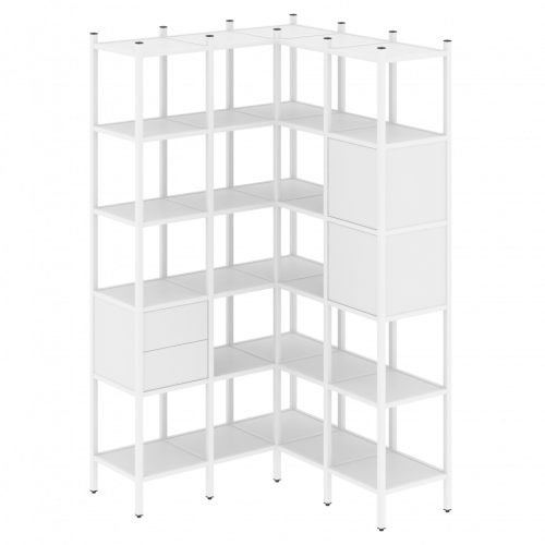 Loft Угловой внутренний стеллаж наборный VR.L-34 Белый бриллиант/Белый металл 1278*1278*2280