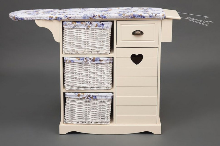 Гладильный комод с 3-я корзинами Secret De Maison PLANCHE ( mod. HX13-302 ), paulownia, мдф, 130x32x82см, butter white (слоновая кость)