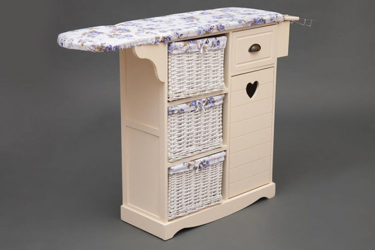 Гладильный комод с 3-я корзинами Secret De Maison PLANCHE ( mod. HX13-302 ), paulownia, мдф, 130x32x82см, butter white (слоновая кость)