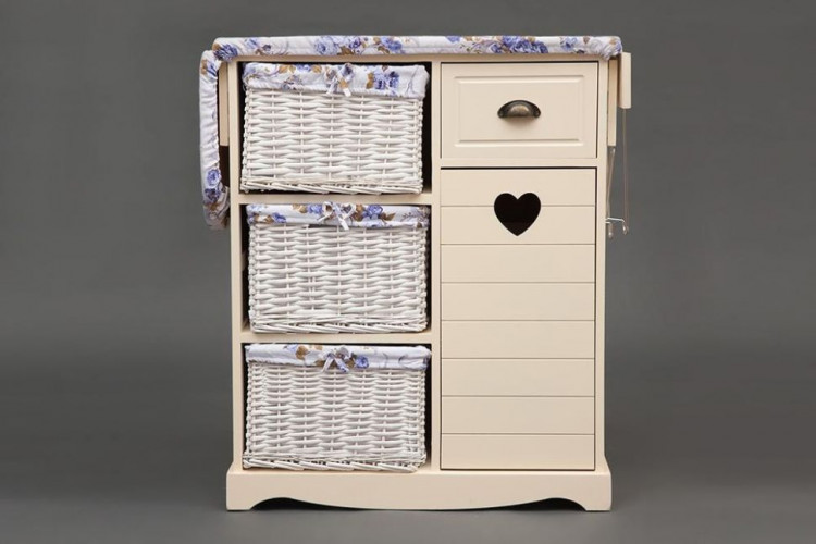 Гладильный комод с 3-я корзинами Secret De Maison PLANCHE ( mod. HX13-302 ), paulownia, мдф, 130x32x82см, butter white (слоновая кость)