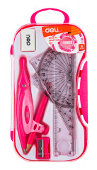 Циркуль Deli EG30204 корпус ассорти пластик в компл.:линейка/транспортир/2 угольника/карандаш/ластик/точилка