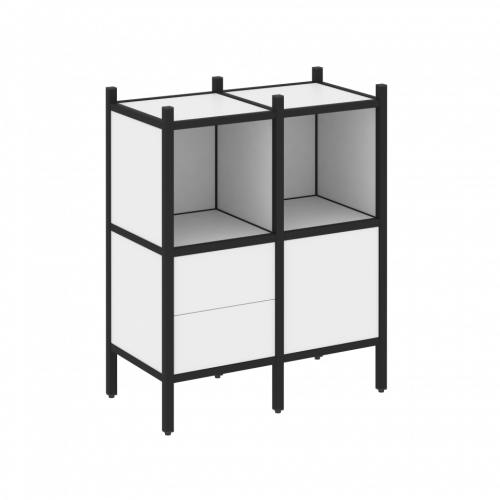 Loft Прямой стеллаж наборный VR.L-02 Белый бриллиант/Чёрный металл 862*446*1047