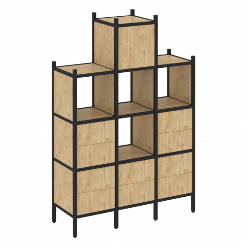 Loft Прямой стеллаж наборный VR.L-18 Тиквуд светлый/Чёрный металл 1278*446*1869