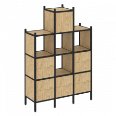 Loft Прямой стеллаж наборный VR.L-18 Тиквуд светлый/Чёрный металл 1278*446*1869