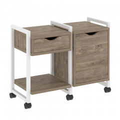 Loft Тумба на колесных опорах наборная. Вариант №3 VR.L-TN-3.K Тиквуд тёмный/Белый металл 970*460*767