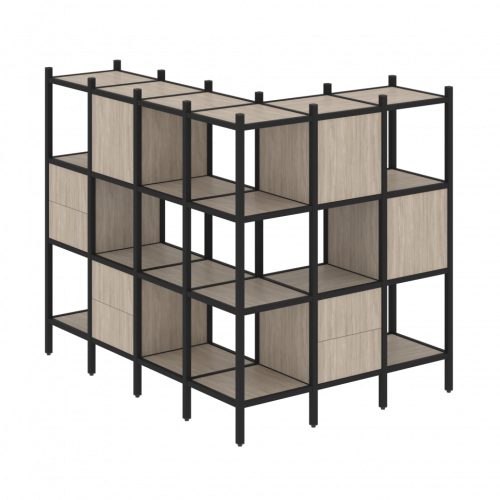 Loft Угловой внешний стеллаж наборный VR.L-52 Дуб аттик/Чёрный металл 1694*1278*1458