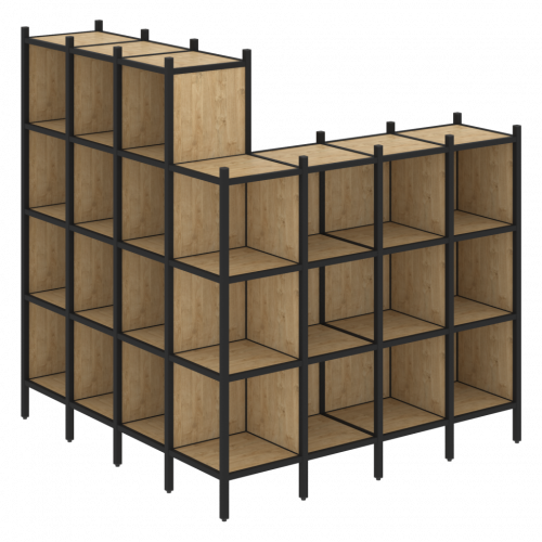 Loft Угловой внешний стеллаж наборный VR.L-60 Тиквуд светлый/Чёрный металл 1694*1694*1869