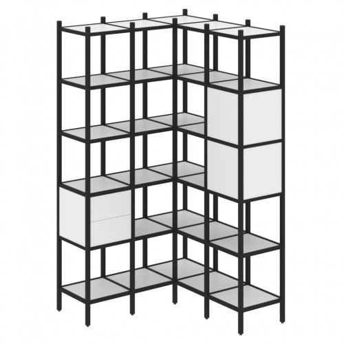 Loft Угловой внутренний стеллаж наборный VR.L-34 Белый бриллиант/Чёрный металл 1278*1278*2280