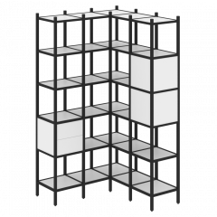 Loft Угловой внутренний стеллаж наборный VR.L-34 Белый бриллиант/Чёрный металл 1278*1278*2280