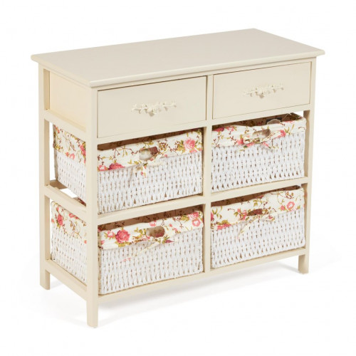 Комод с 2 ящиками Secret De Maison BANC ( mod. 4312 ), paulownia, мдф, 70x32x65см, butter white (слоновая кость), ткань -розочки