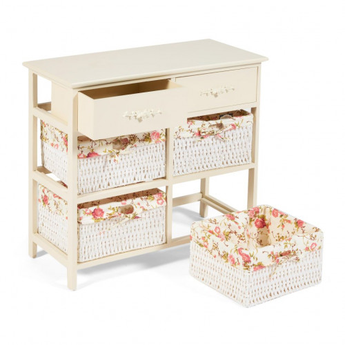 Комод с 2 ящиками Secret De Maison BANC ( mod. 4312 ), paulownia, мдф, 70x32x65см, butter white (слоновая кость), ткань -розочки