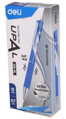 Набор ручек шариков. автоматическая Deli Upal EQ16-BL-P d=0.7мм син. черн. (12шт) сменный стержень резин. манжета
