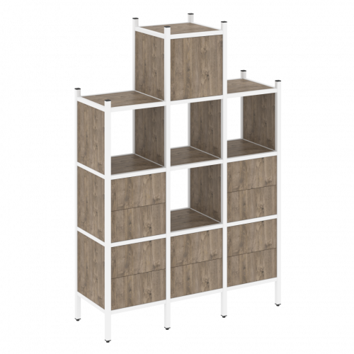 Loft Прямой стеллаж наборный VR.L-18 Тиквуд тёмный/Белый металл 1278*446*1869