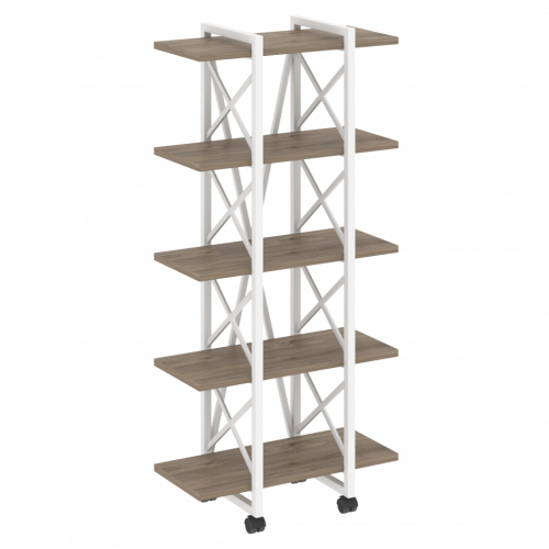 Loft Стеллаж на колесных опорах-5 полок VR.L-MST.K-5.4V Тиквуд тёмный/Белый металл 800*400*1704