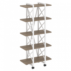 Loft Стеллаж на колесных опорах-5 полок VR.L-MST.K-5.4V Тиквуд тёмный/Белый металл 800*400*1704