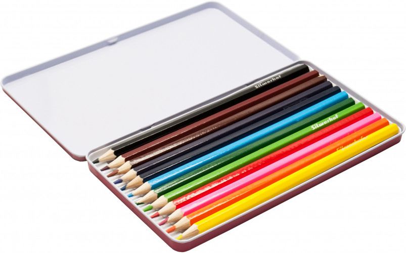 Карандаши цв. Silwerhof Монстрики 2.8мм шестигран. дерево ассорти 12цв. мет.кор.