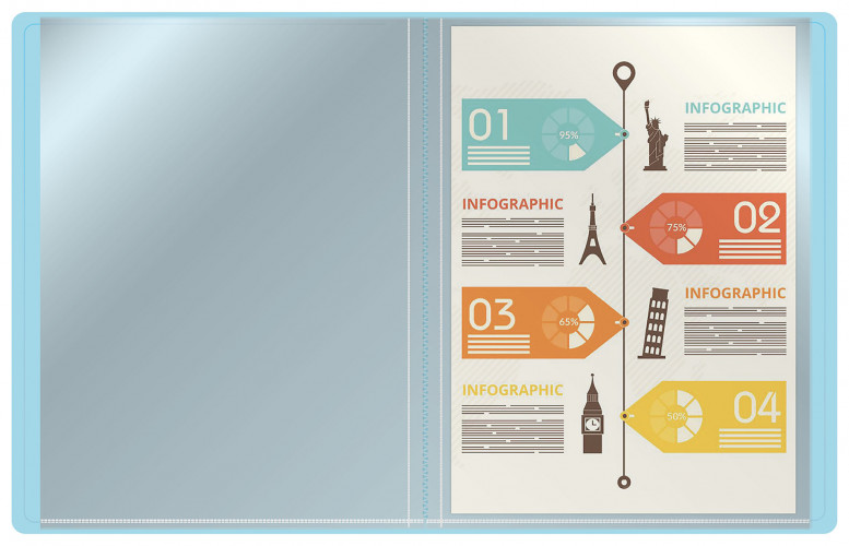 Папка с 40 прозр.вклад. Бюрократ Pastel PAST40BLUE A4 пластик 0.5мм торц.карм с бум. встав голубой